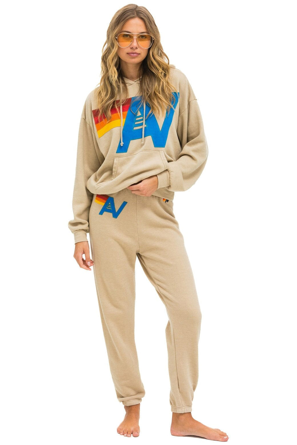 Retro LOGO STITCH PULLOVER RELAXED HOODIE - SAND