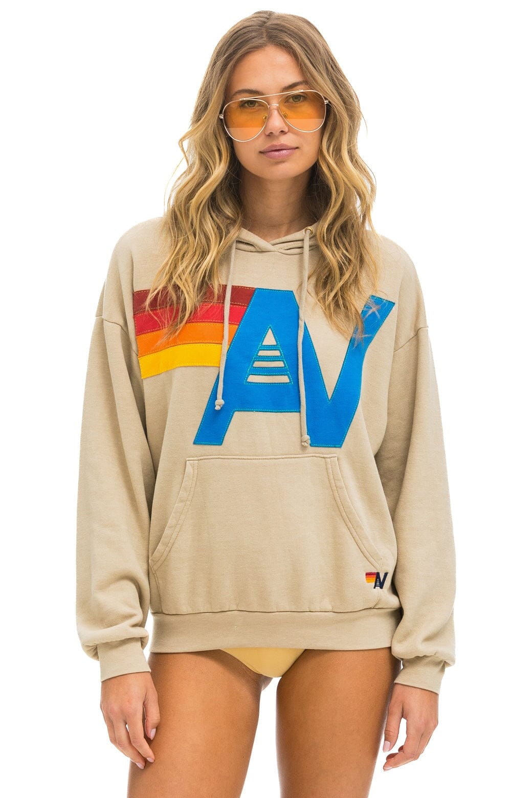 Retro LOGO STITCH PULLOVER RELAXED HOODIE - SAND