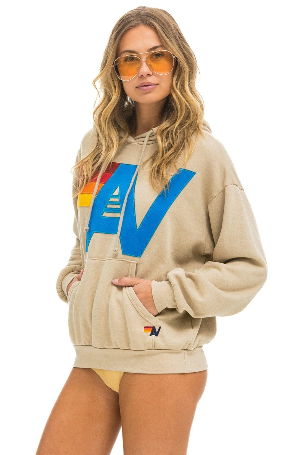 Retro LOGO STITCH PULLOVER RELAXED HOODIE - SAND