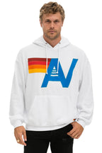 Retro LOGO STITCH PULLOVER RELAXED HOODIE - WHITE