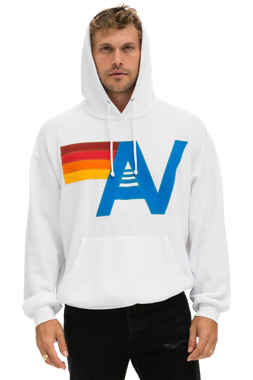 Retro LOGO STITCH PULLOVER RELAXED HOODIE - WHITE