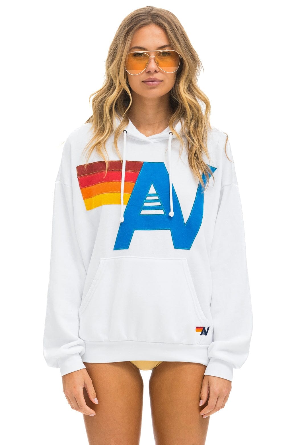Retro LOGO STITCH PULLOVER RELAXED HOODIE - WHITE