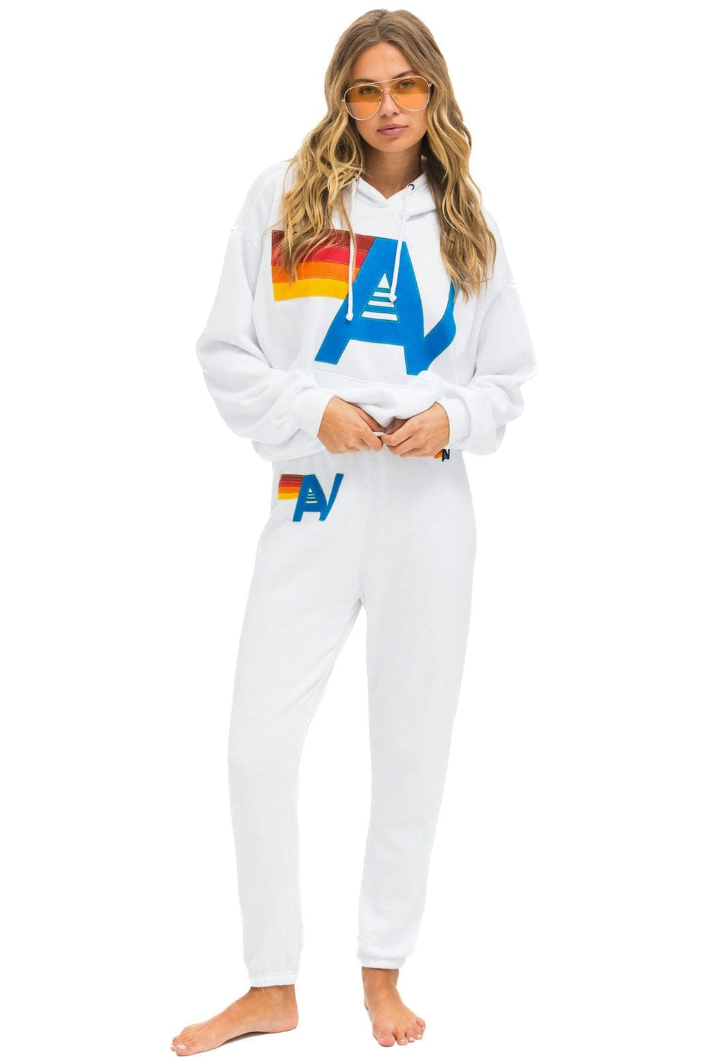 Retro LOGO STITCH PULLOVER RELAXED HOODIE - WHITE