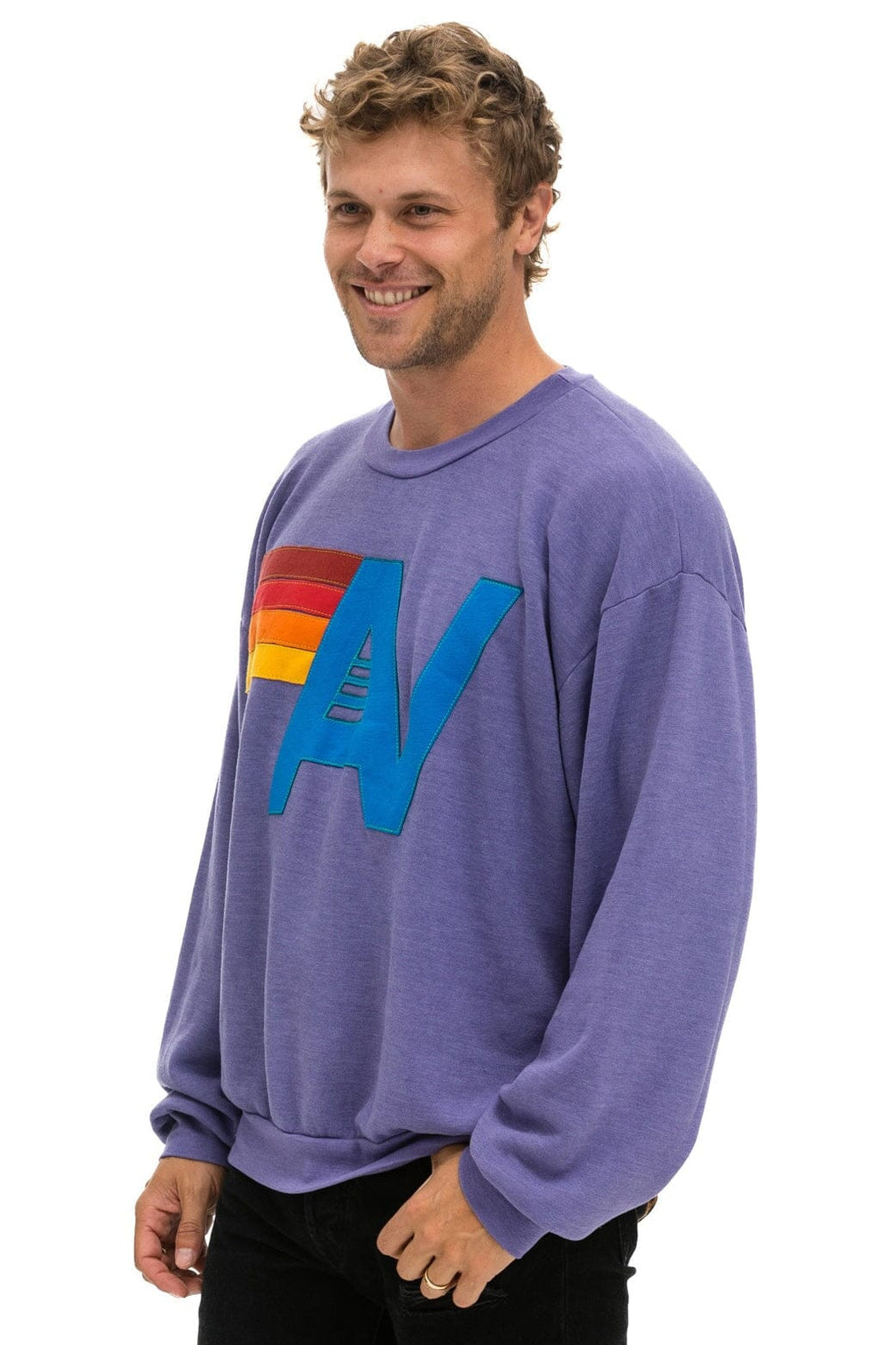Retro LOGO STITCH RELAXED CREW SWEATSHIRT - LAVENDER