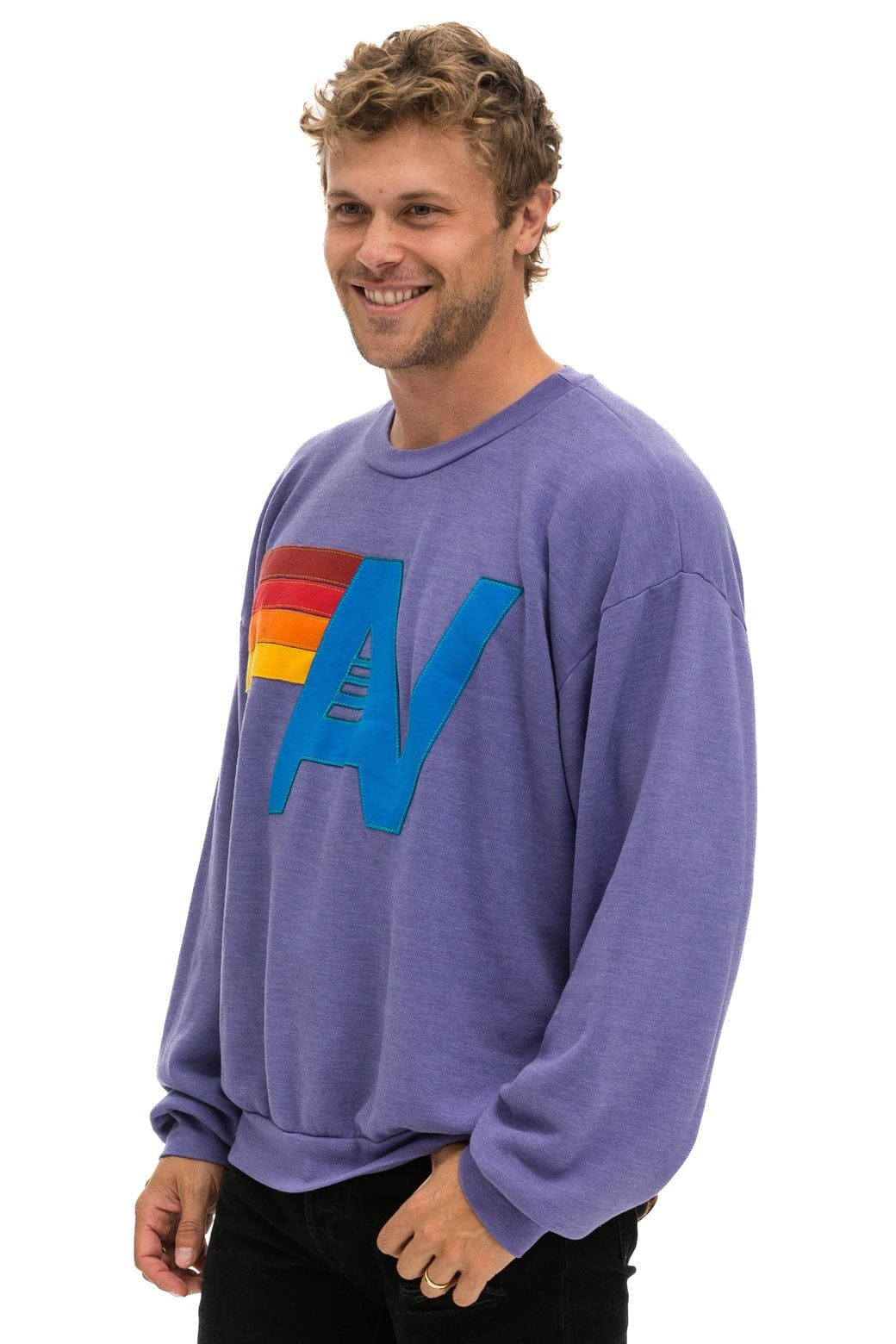 Retro LOGO STITCH RELAXED CREW SWEATSHIRT - LAVENDER