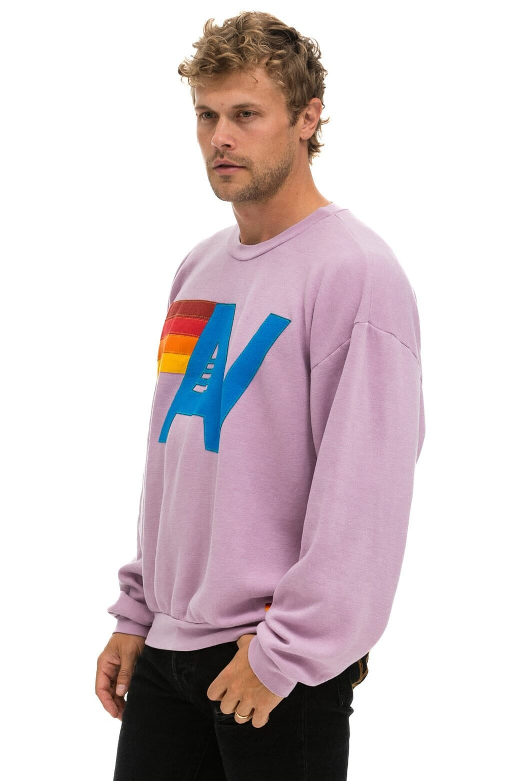 Retro LOGO STITCH RELAXED CREW SWEATSHIRT - MAUVE