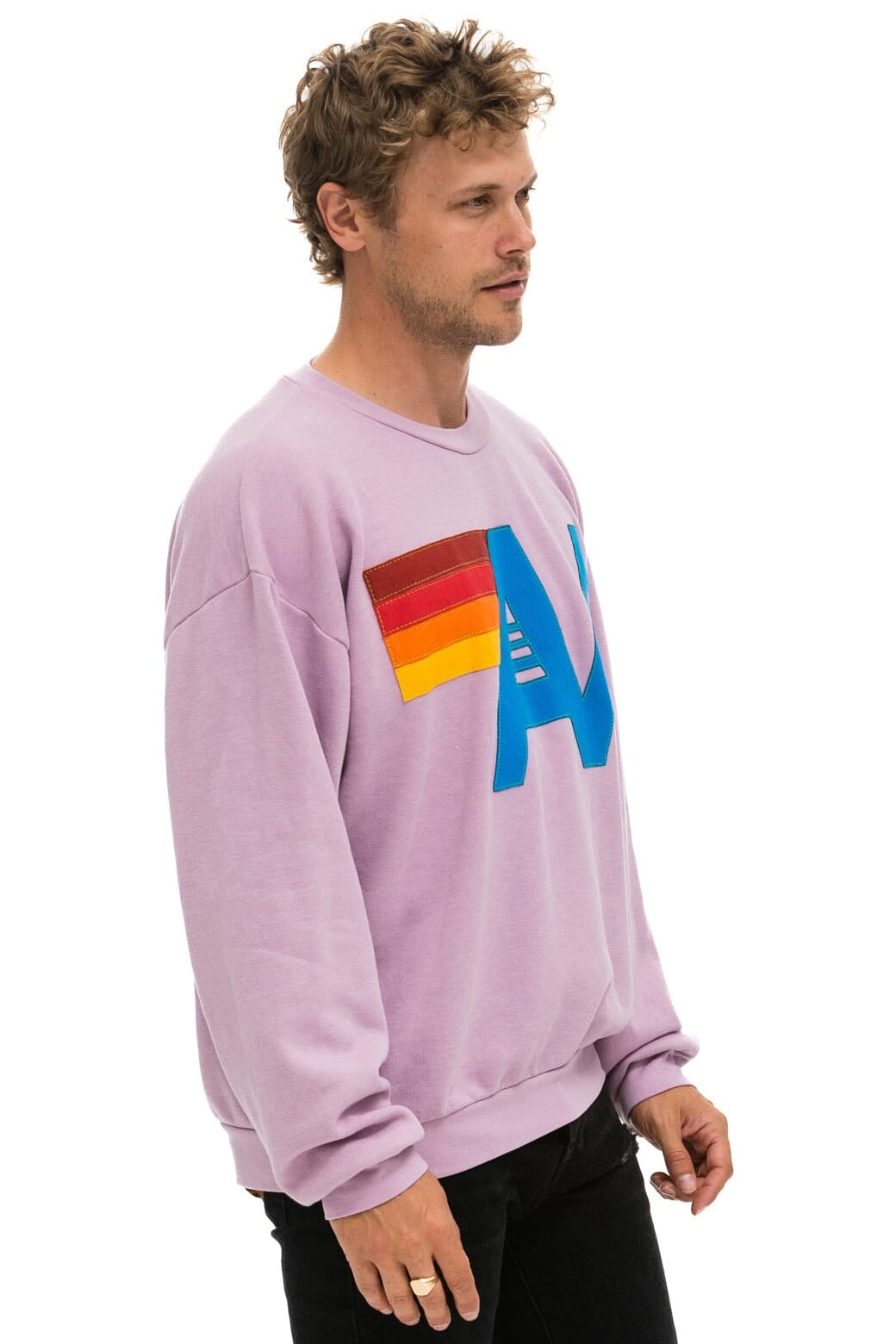 Retro LOGO STITCH RELAXED CREW SWEATSHIRT - MAUVE