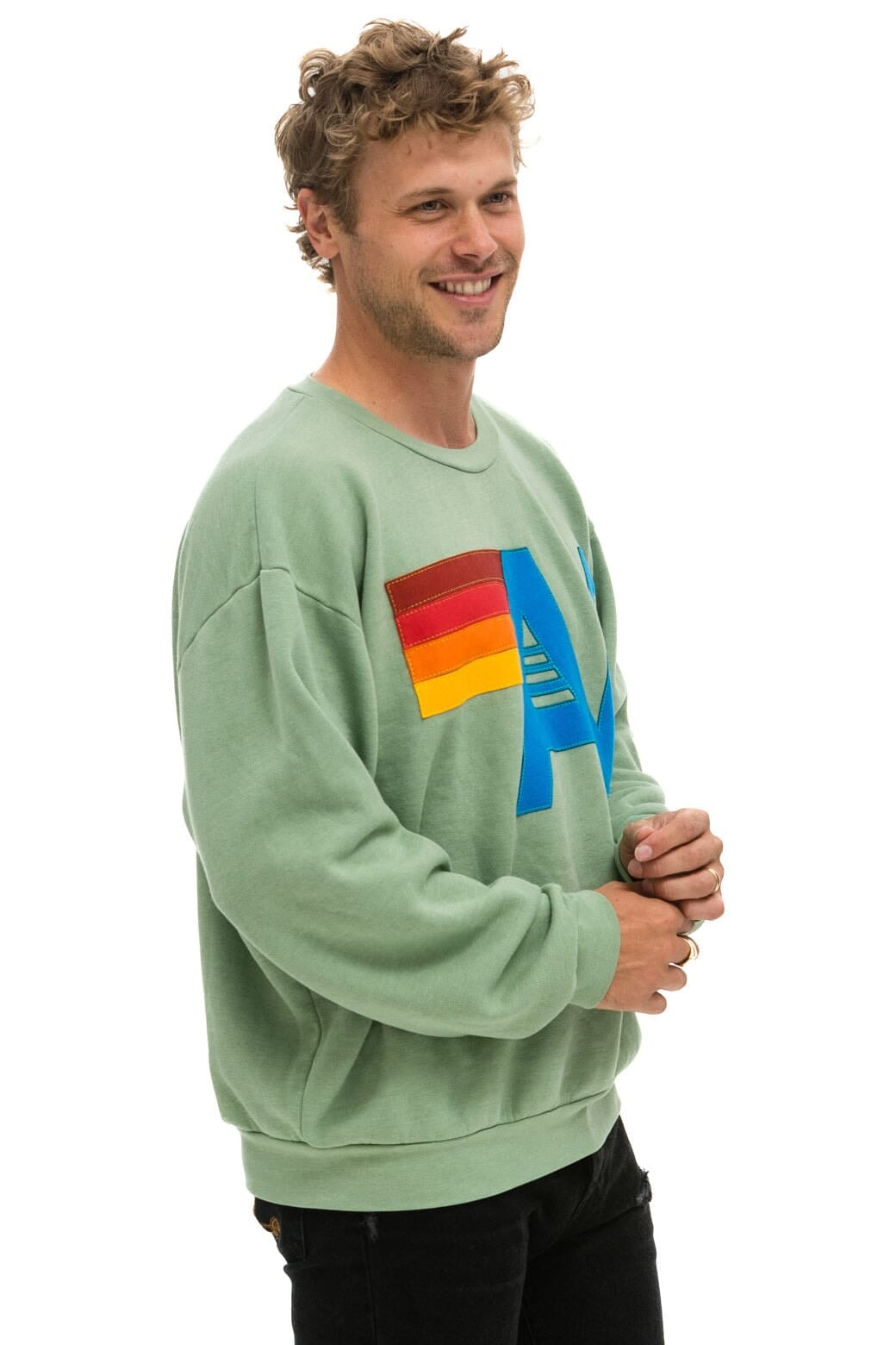 Retro LOGO STITCH RELAXED CREW SWEATSHIRT - SAGE