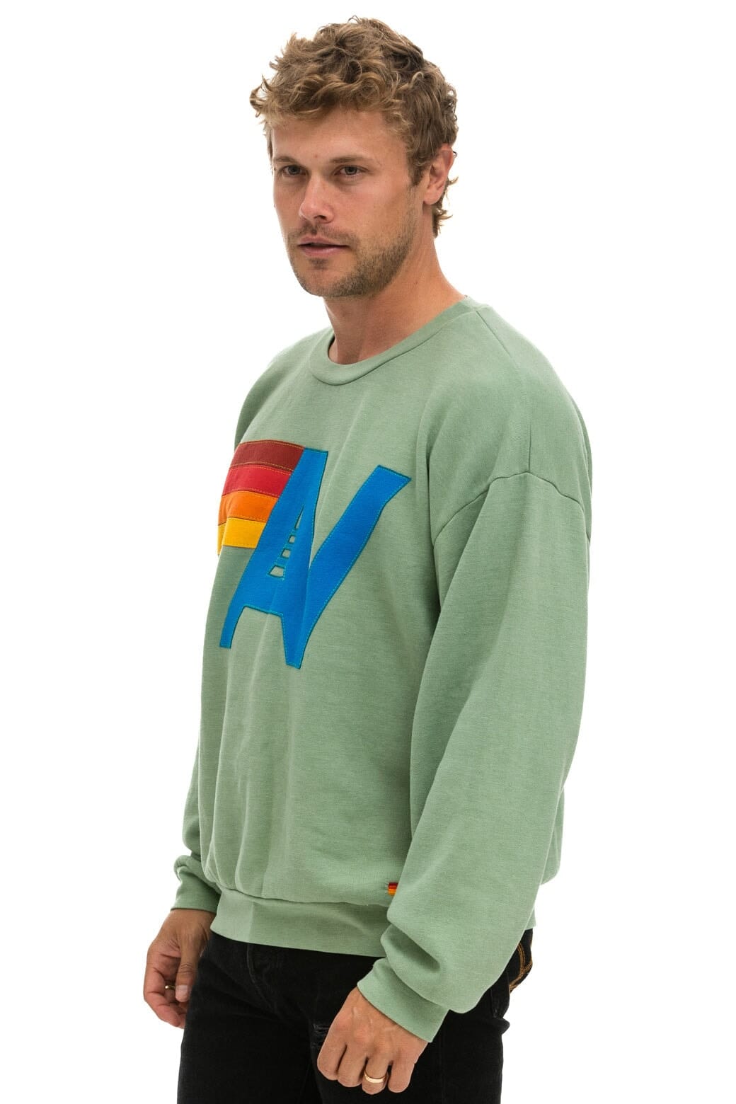 Retro LOGO STITCH RELAXED CREW SWEATSHIRT - SAGE