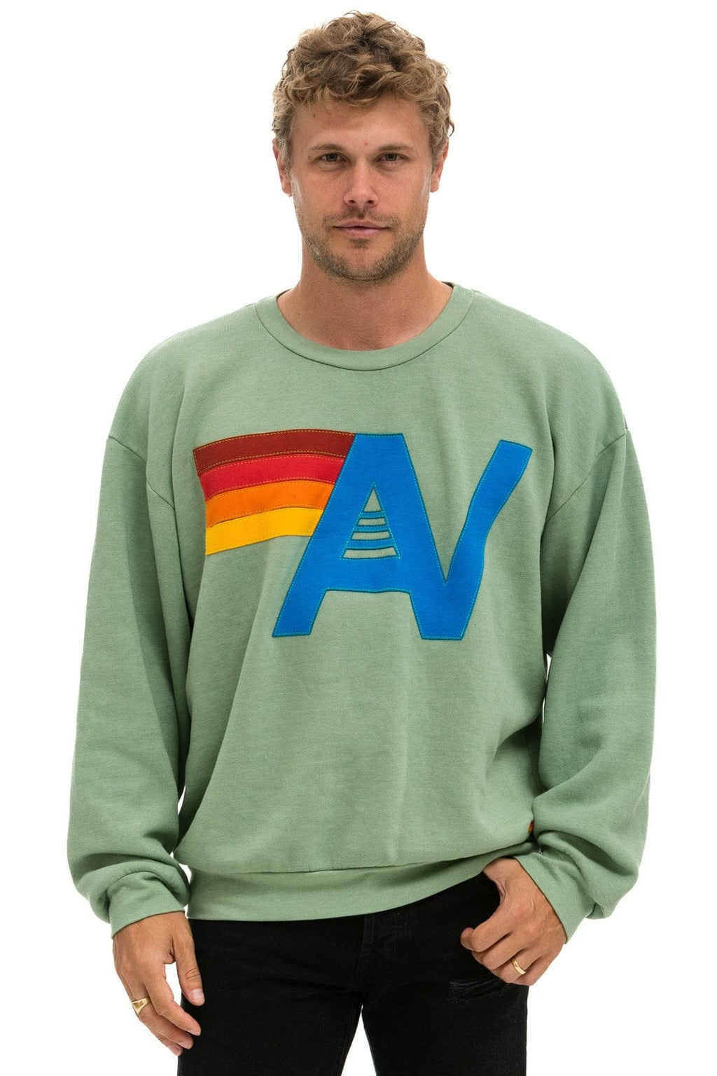 Retro LOGO STITCH RELAXED CREW SWEATSHIRT - SAGE