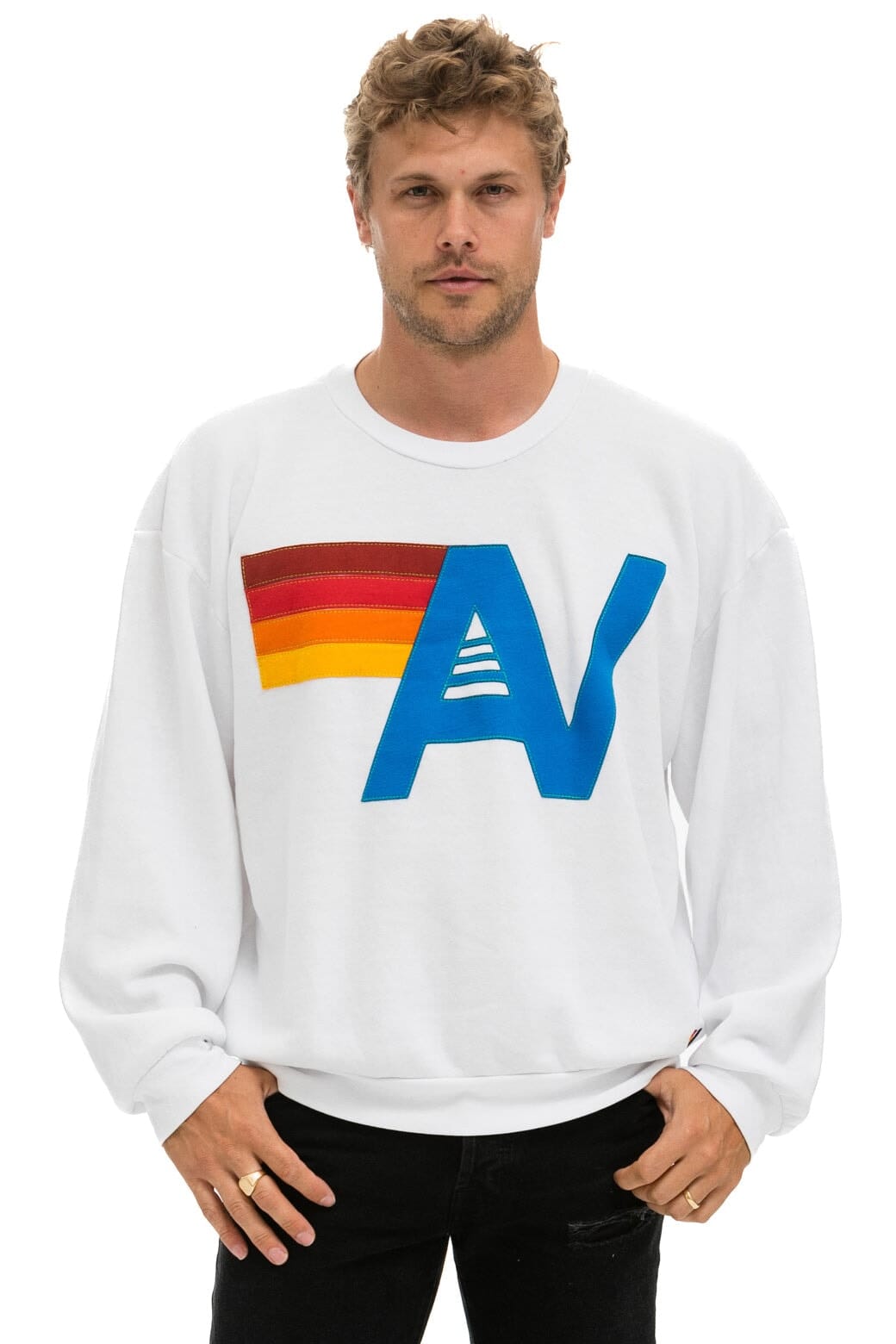 Retro LOGO STITCH RELAXED CREW SWEATSHIRT - WHITE
