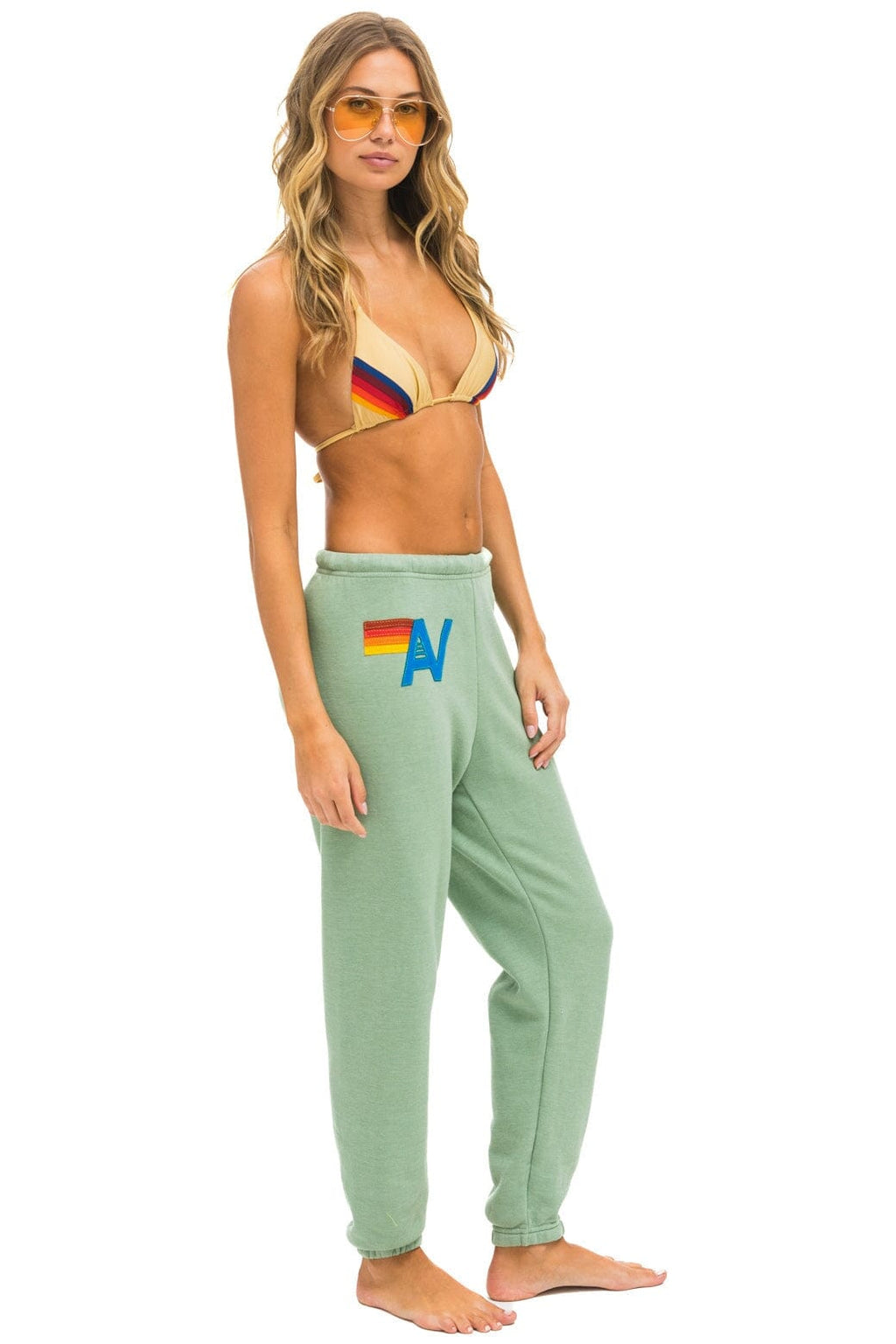 Retro LOGO STITCH SWEATPANTS - SAGE