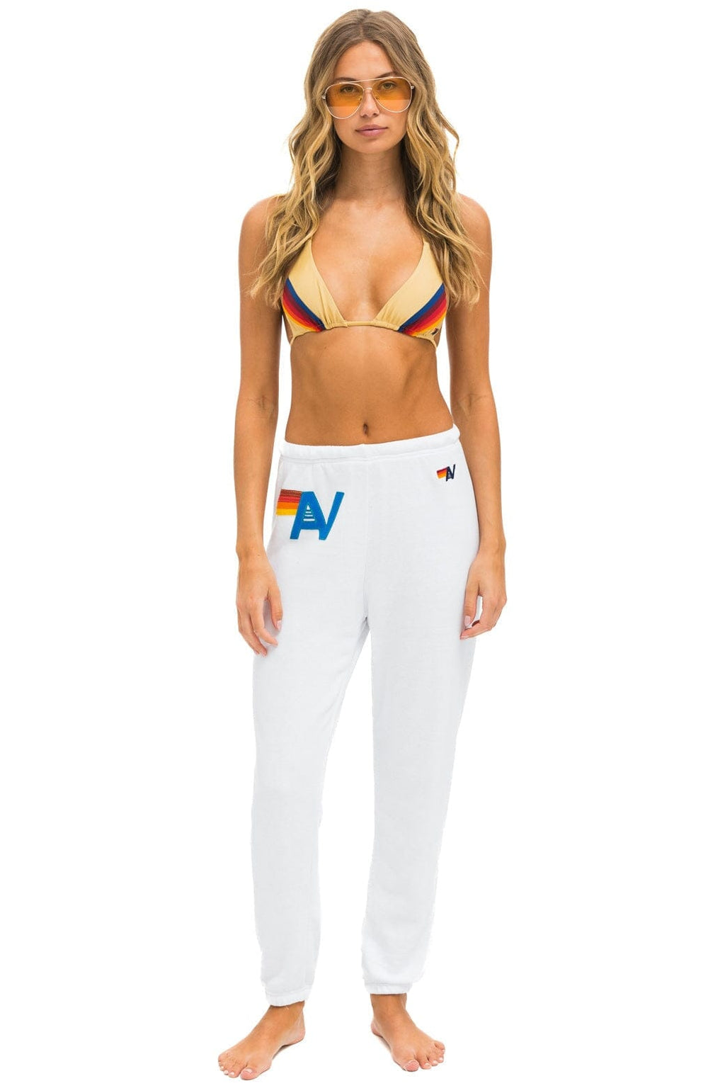 Retro LOGO STITCH SWEATPANTS - WHITE