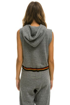 Retro LOGO STRIPE SLEEVELESS CROP PULLOVER HOODIE - HEATHER GREY