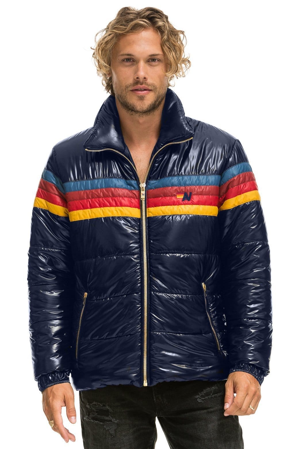 Retro 4 STRIPE LUXE TRAVELER JACKET - GLOSSY NAVY