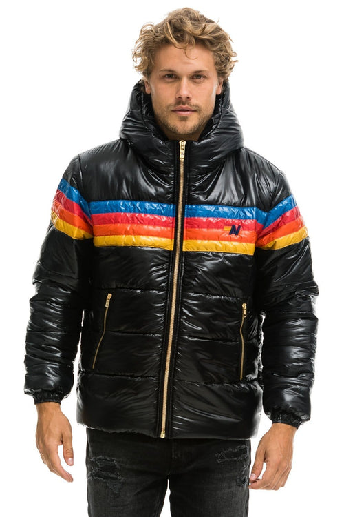 Retro 4 STRIPE LUXE TREKKER JACKET - GLOSSY BLACK