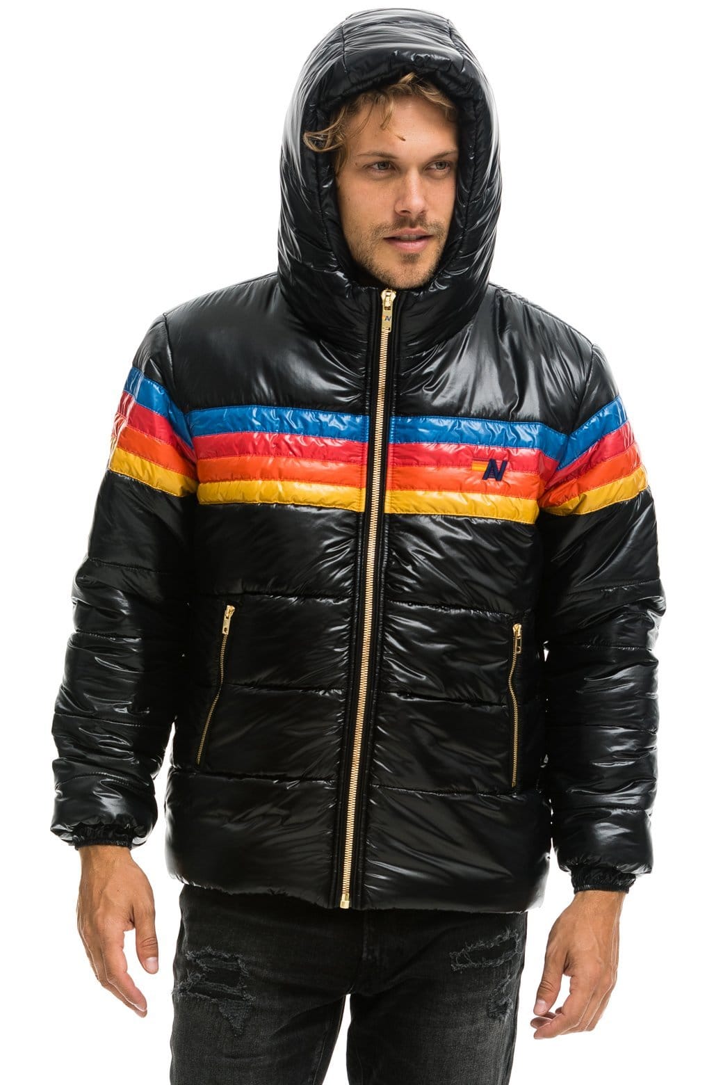 Retro 4 STRIPE LUXE TREKKER JACKET - GLOSSY BLACK