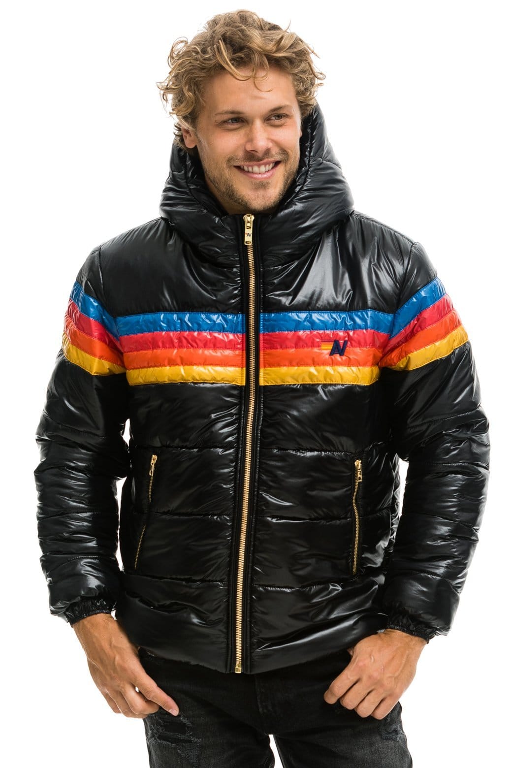 Retro 4 STRIPE LUXE TREKKER JACKET - GLOSSY BLACK