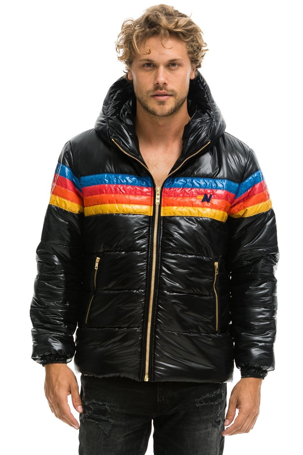 Retro 4 STRIPE LUXE TREKKER JACKET - GLOSSY BLACK
