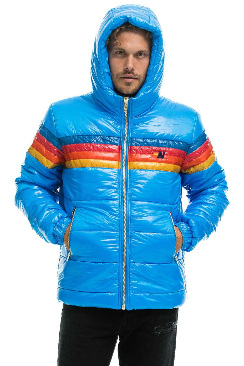 Retro 4 STRIPE LUXE TREKKER JACKET - GLOSSY BLUE