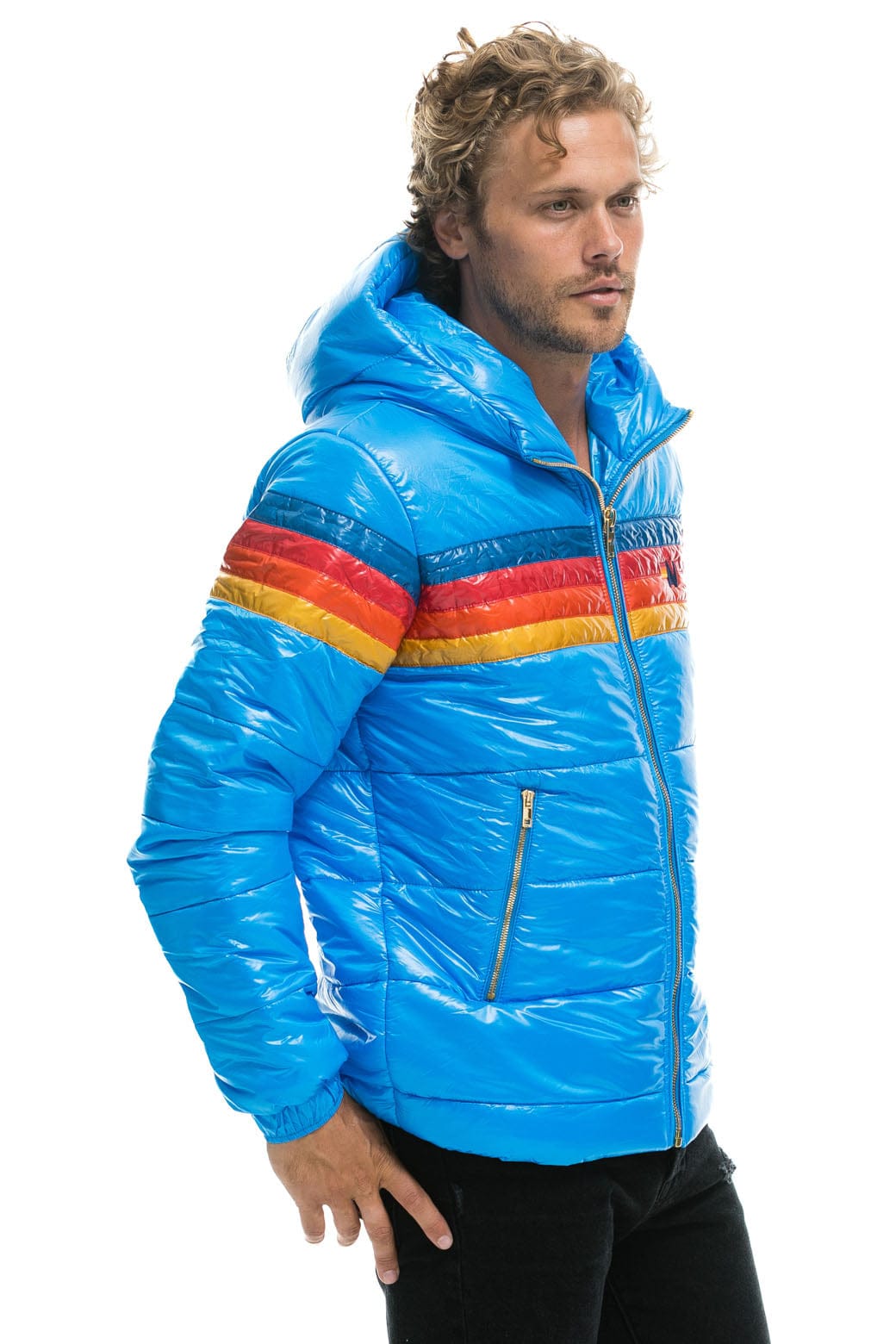 Retro 4 STRIPE LUXE TREKKER JACKET - GLOSSY BLUE