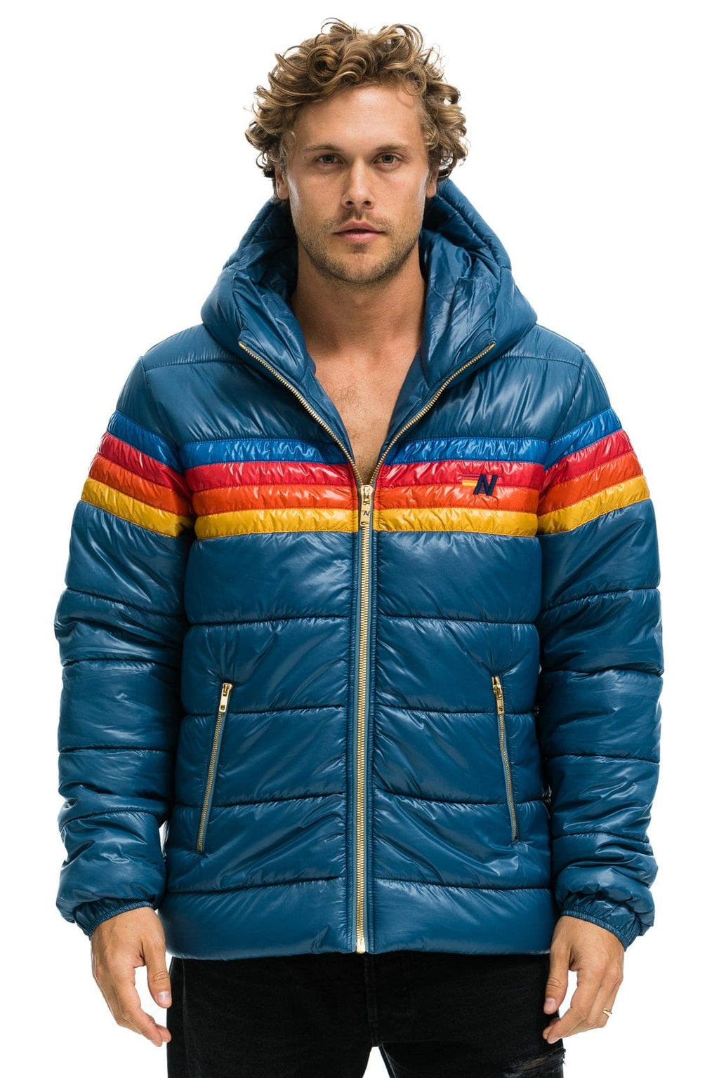 Retro 4 STRIPE LUXE TREKKER JACKET - GLOSSY DEEP BLUE