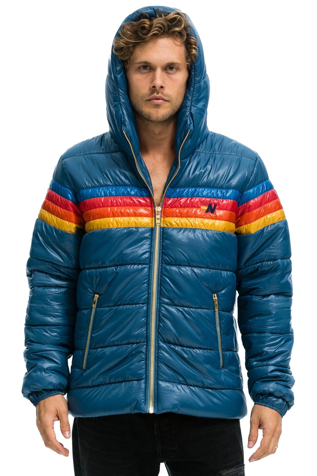 Retro 4 STRIPE LUXE TREKKER JACKET - GLOSSY DEEP BLUE