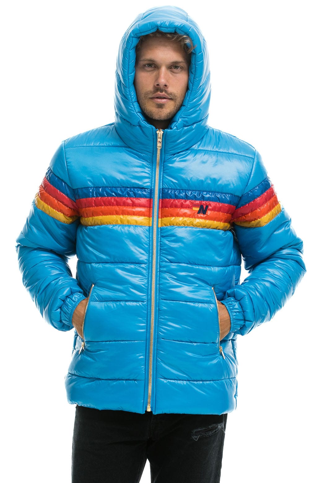 Retro 4 STRIPE LUXE TREKKER JACKET - GLOSSY OCEAN