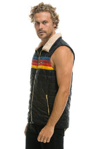 Retro MENS 4 STRIPE VEST SHERPA - BLACK