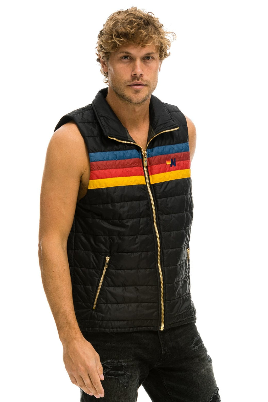Retro MENS 4 STRIPE VEST - BLACK