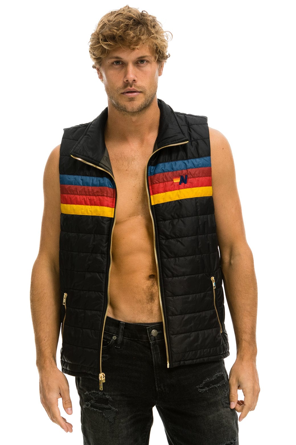 Retro MENS 4 STRIPE VEST - BLACK