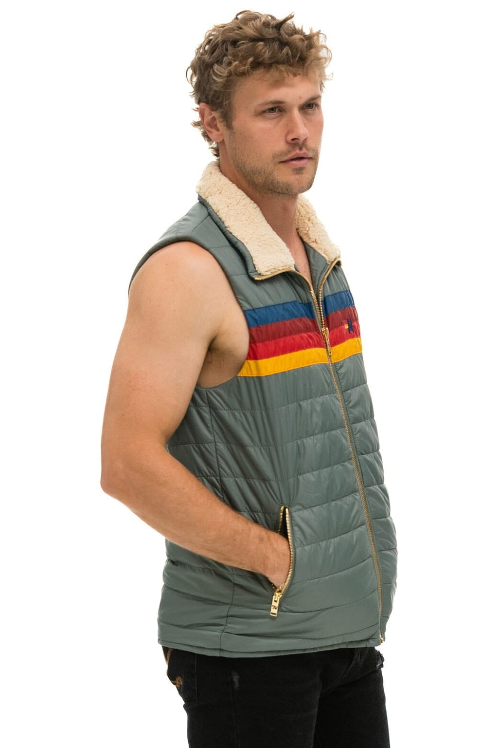 Retro MENS 4 STRIPE VEST SHERPA - SEDONA
