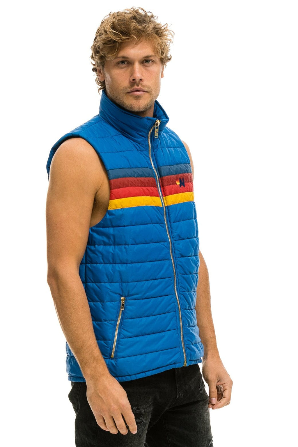 Retro MENS 4 STRIPE VEST - SNORKEL BLUE