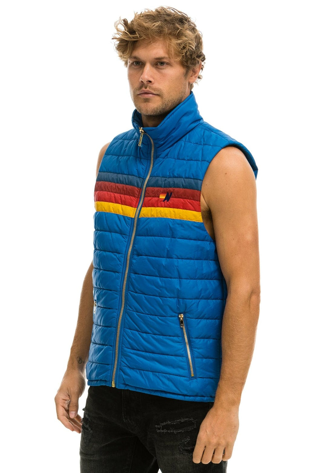 Retro MENS 4 STRIPE VEST - SNORKEL BLUE