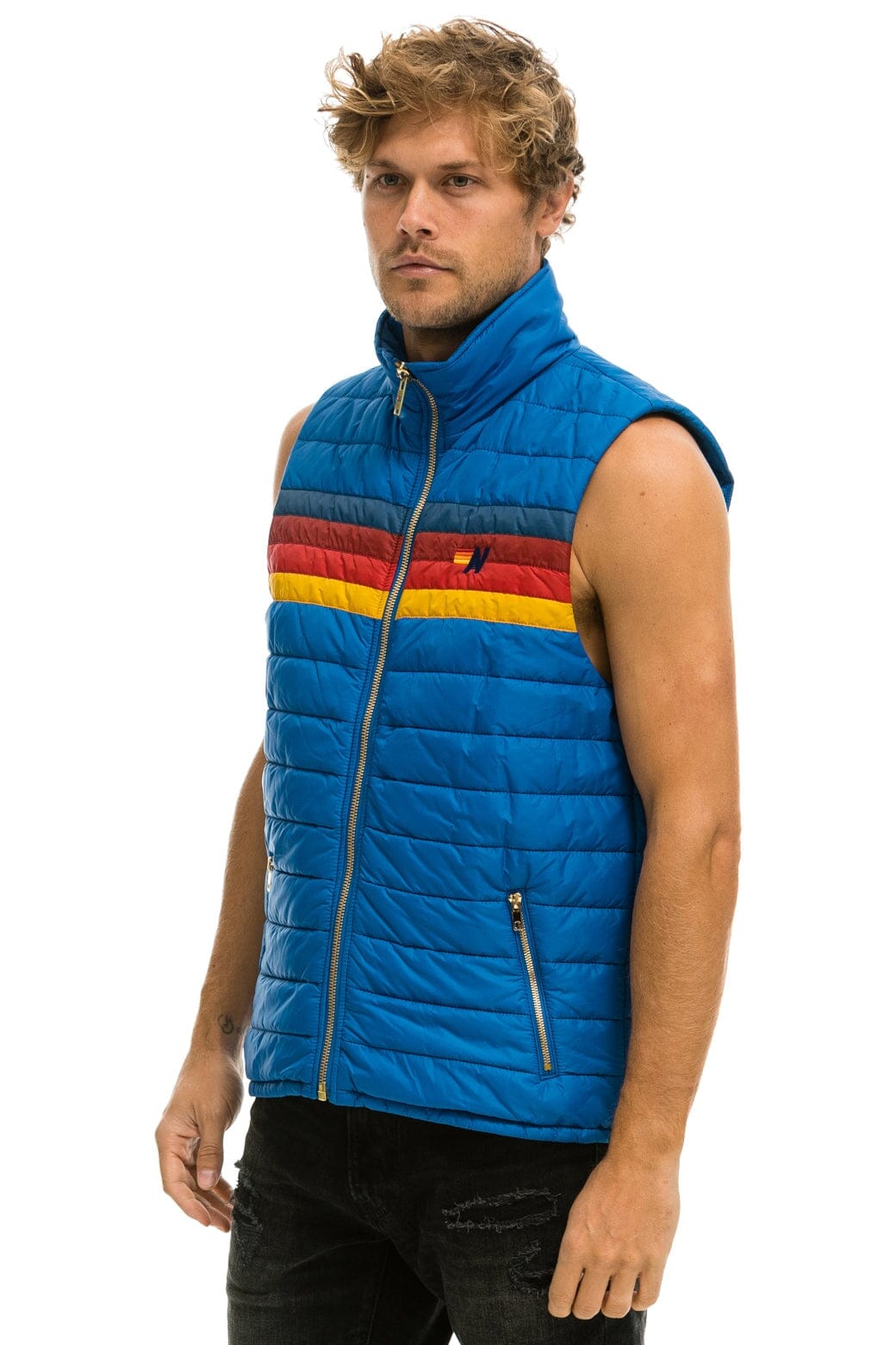 Retro MENS 4 STRIPE VEST - SNORKEL BLUE