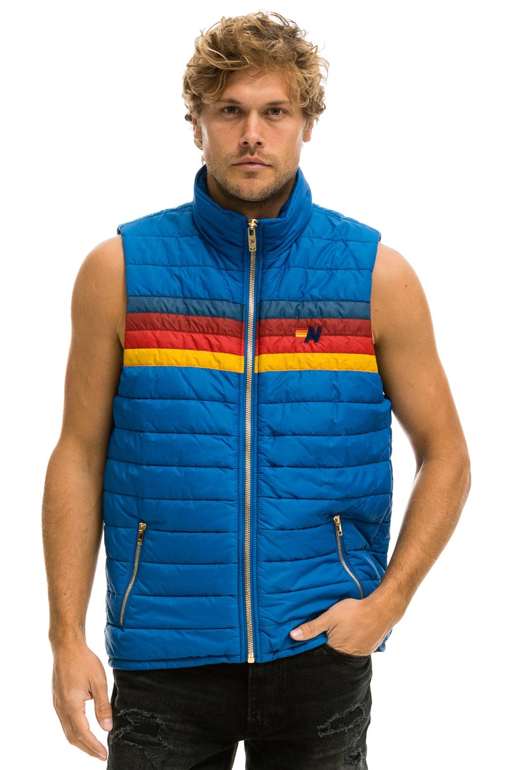 Retro MENS 4 STRIPE VEST - SNORKEL BLUE