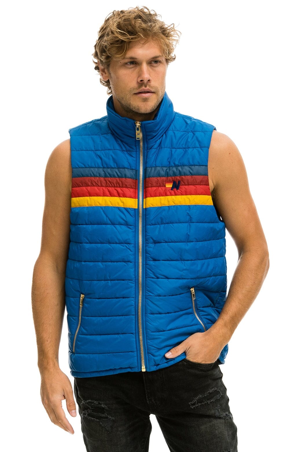 Retro MENS 4 STRIPE VEST - SNORKEL BLUE
