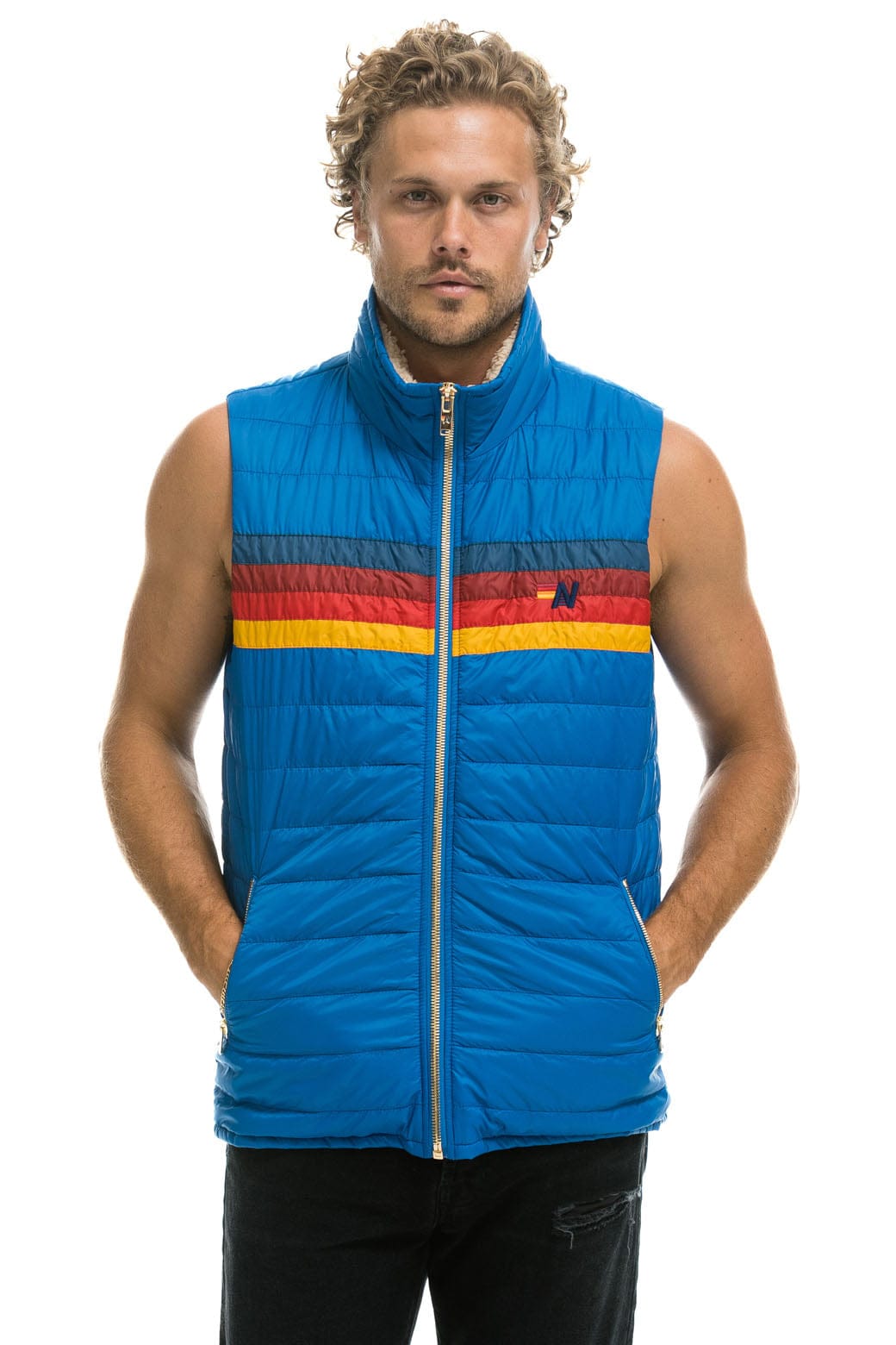 Retro MENS 4 STRIPE VEST SHERPA- SNORKEL BLUE