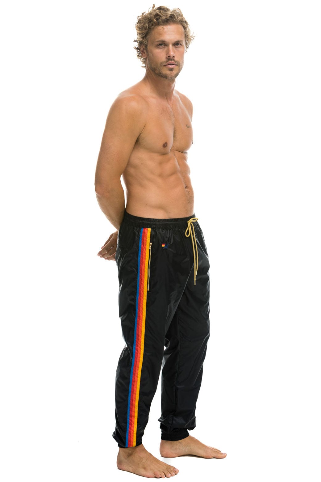 Retro MENS 4 STRIPE WIND PANT - BLACK