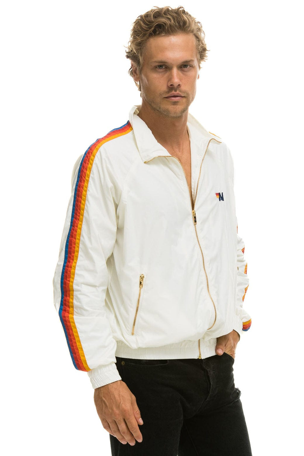 Retro MENS 4 STRIPE WINDBREAKER - WHITE