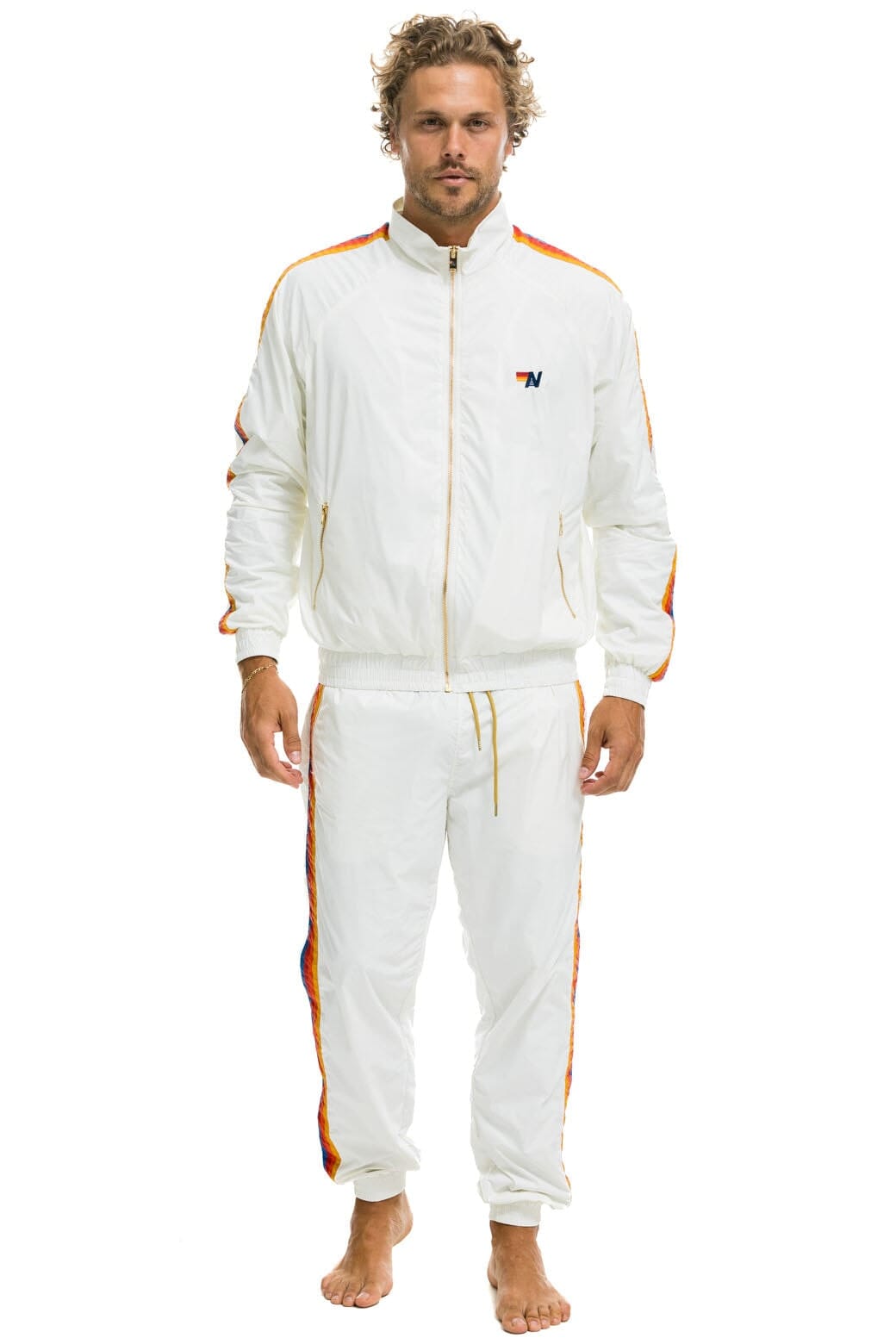 Retro MENS 4 STRIPE WINDBREAKER - WHITE