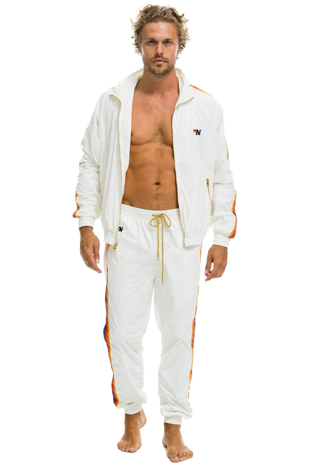 Retro MENS 4 STRIPE WINDBREAKER - WHITE