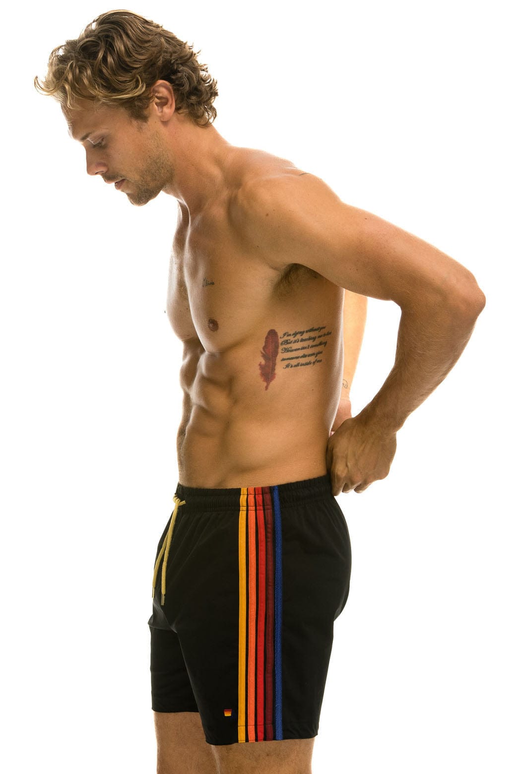 Retro MENS 5 STRIPE FLEX SHORTS - BLACK