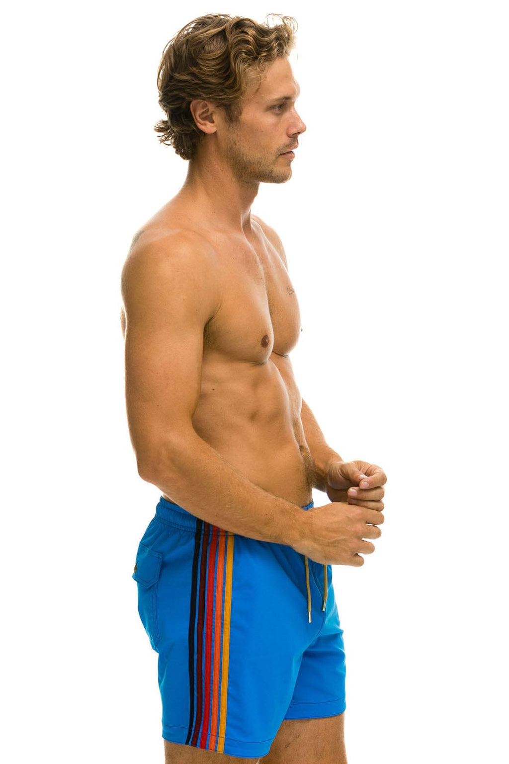 Retro MENS 5 STRIPE FLEX SHORTS - PARROT BLUE