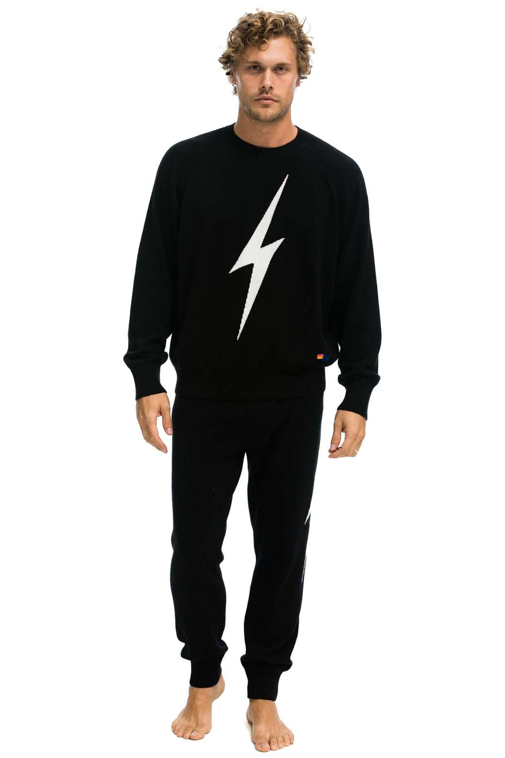 Retro MENS BOLT CASHMERE LIGHT SWEATER PANT - BLACK WHITE BOLT