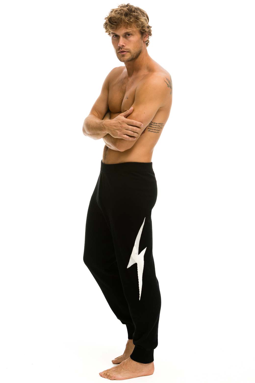 Retro MENS BOLT CASHMERE LIGHT SWEATER PANT - BLACK WHITE BOLT