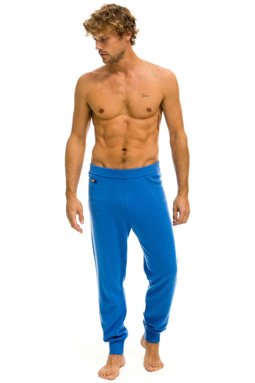 Retro MENS BOLT CASHMERE LIGHT SWEATER PANT - VINTAGE BLUE GOLD BOLT