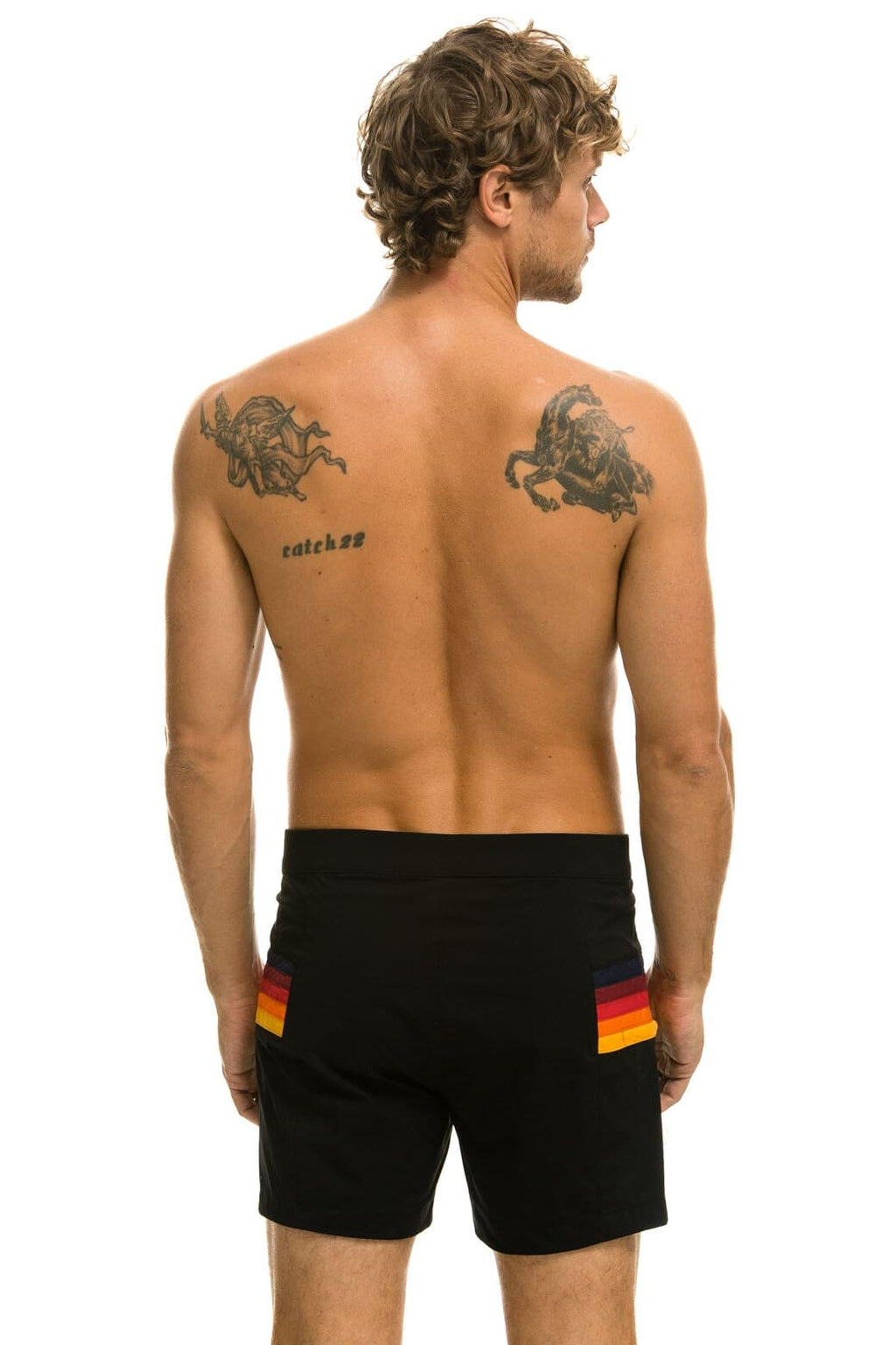 Retro MENS HORIZONTAL 5 STRIPE FLEX SHORTS - BLACK