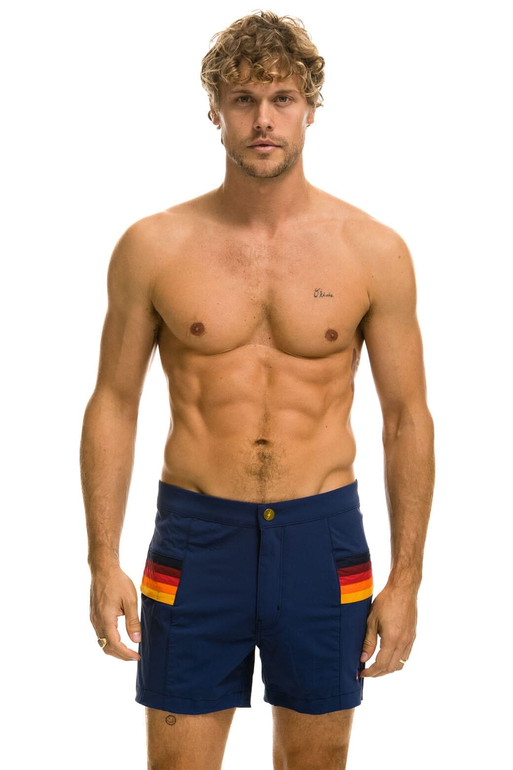 Retro MENS HORIZONTAL 5 STRIPE FLEX SHORTS - NAVY