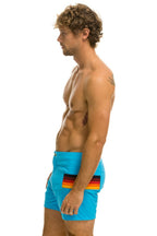 Retro MENS HORIZONTAL 5 STRIPE FLEX SHORTS - NEON BLUE